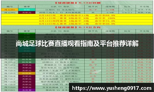 尚城足球比赛直播观看指南及平台推荐详解